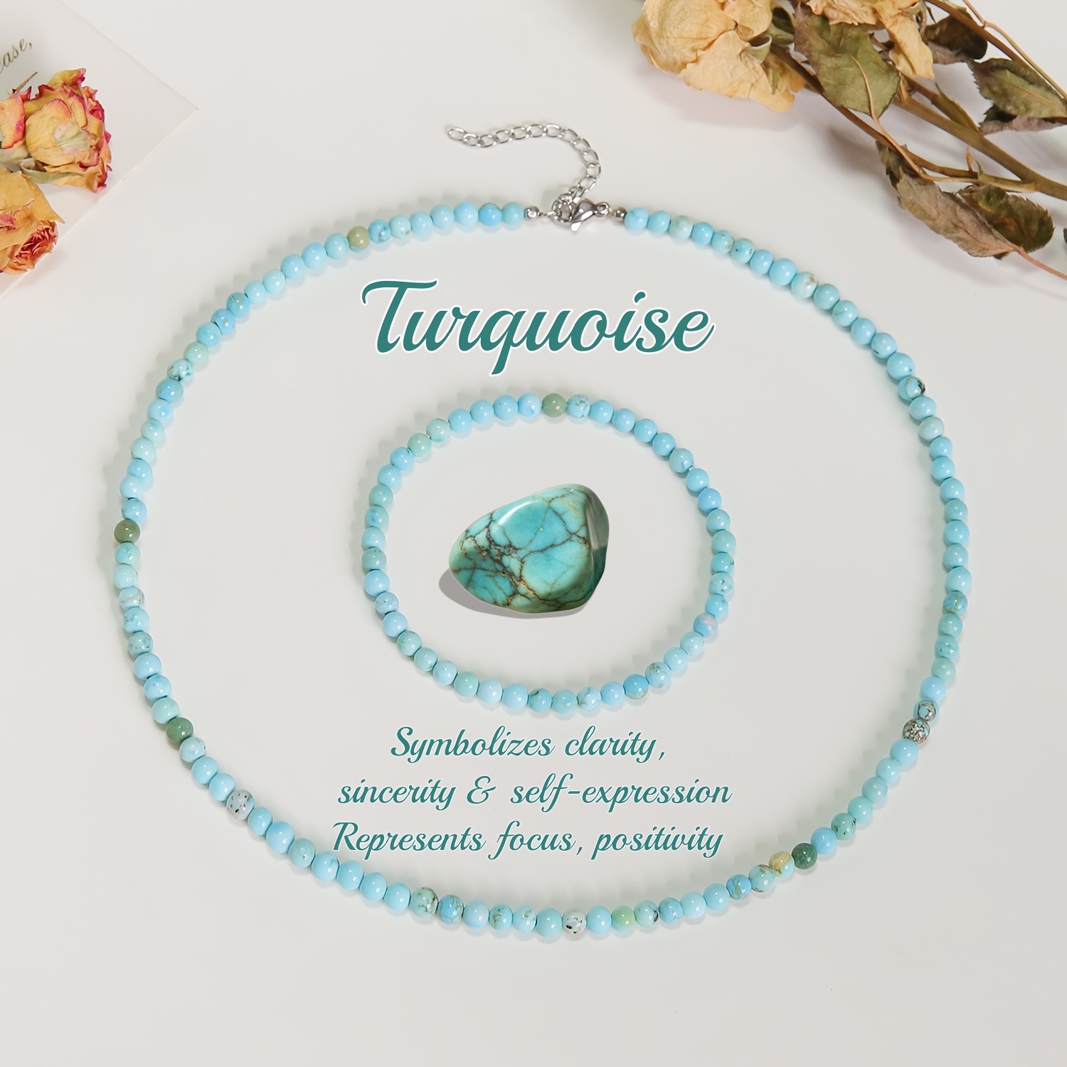2pcs Bohemian Natural Stone Jewelry Set, Necklace & Bracelet